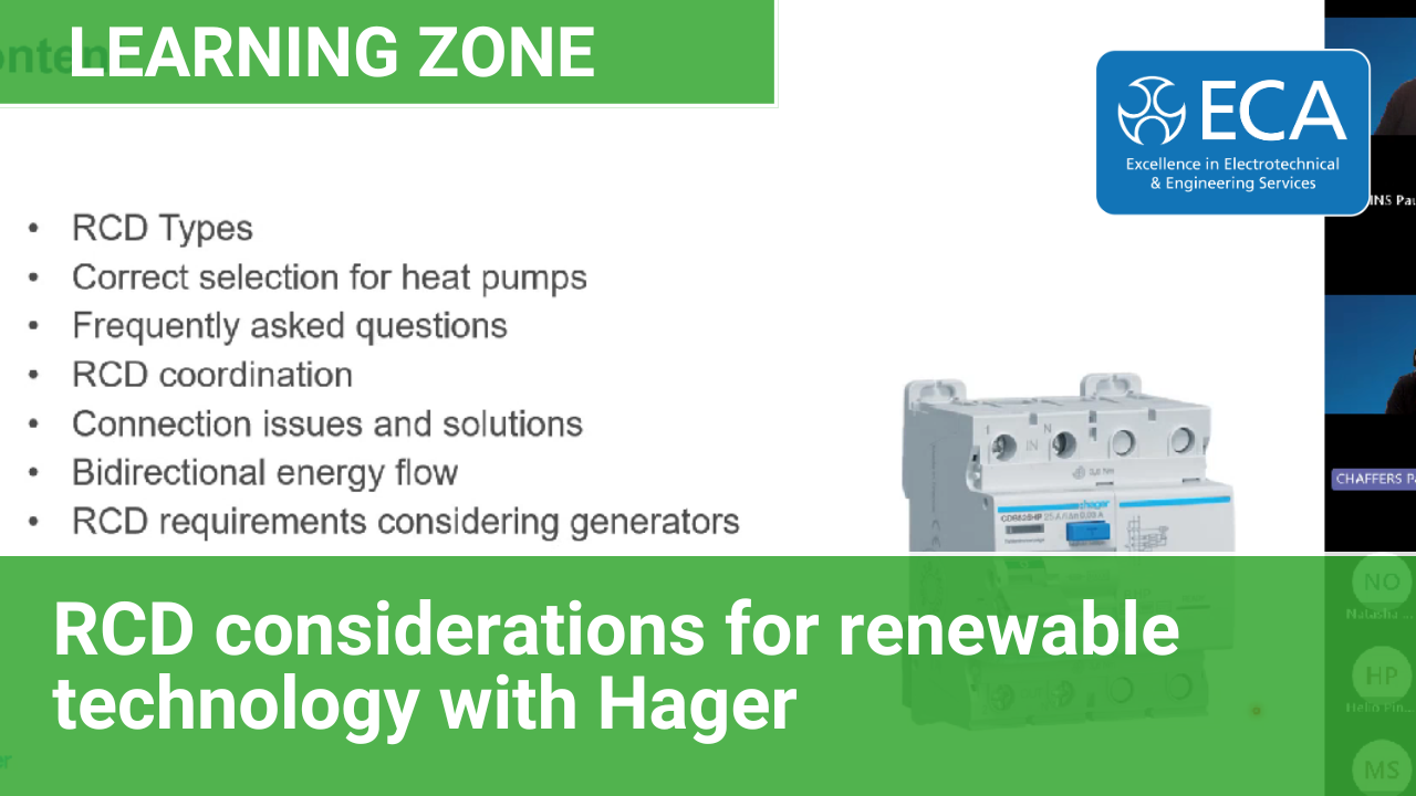 RCD considerations for renewable technology with Hager | ECA Learning Zone Webinar